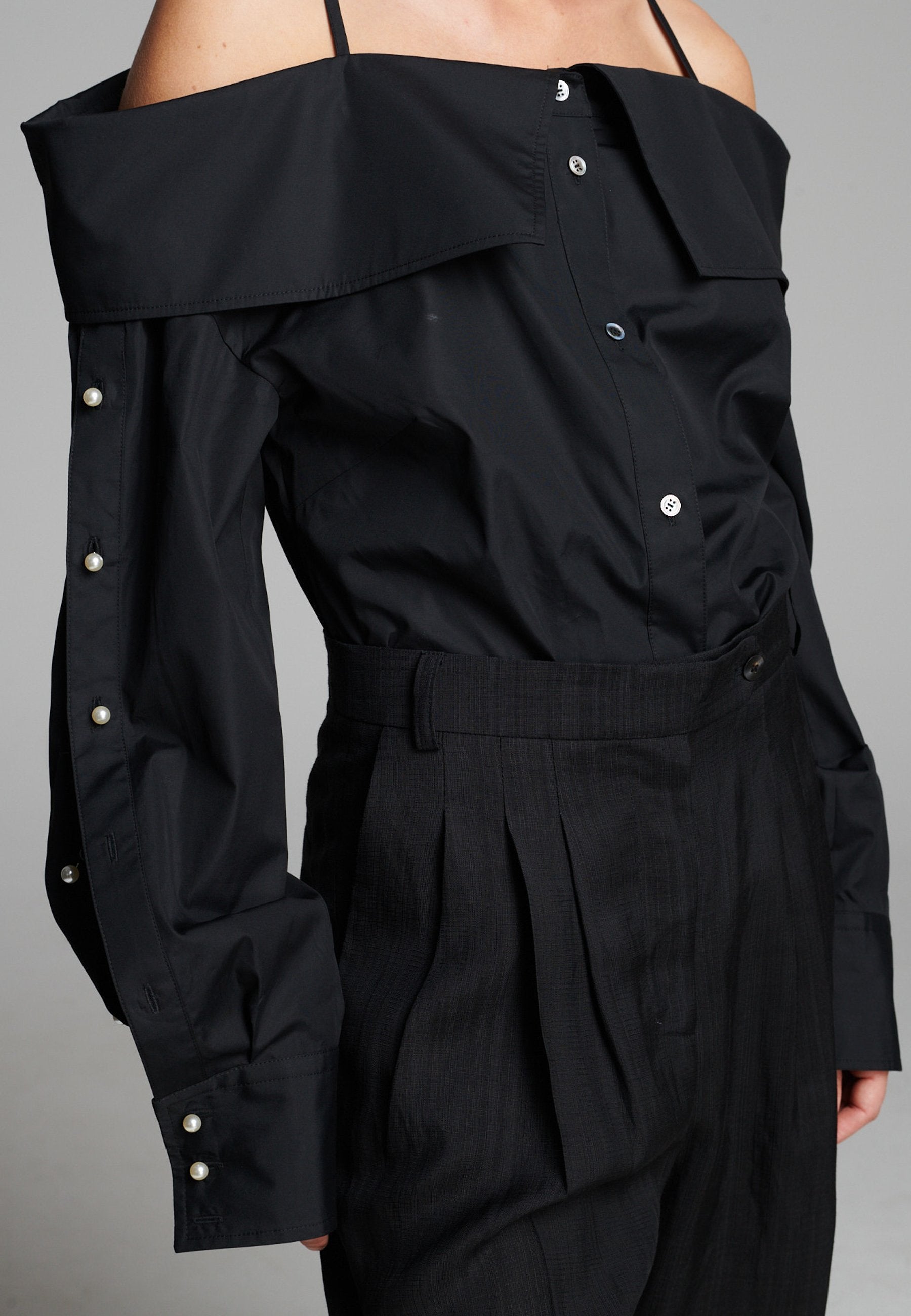 Snap Spagetti Strap Shirt Black