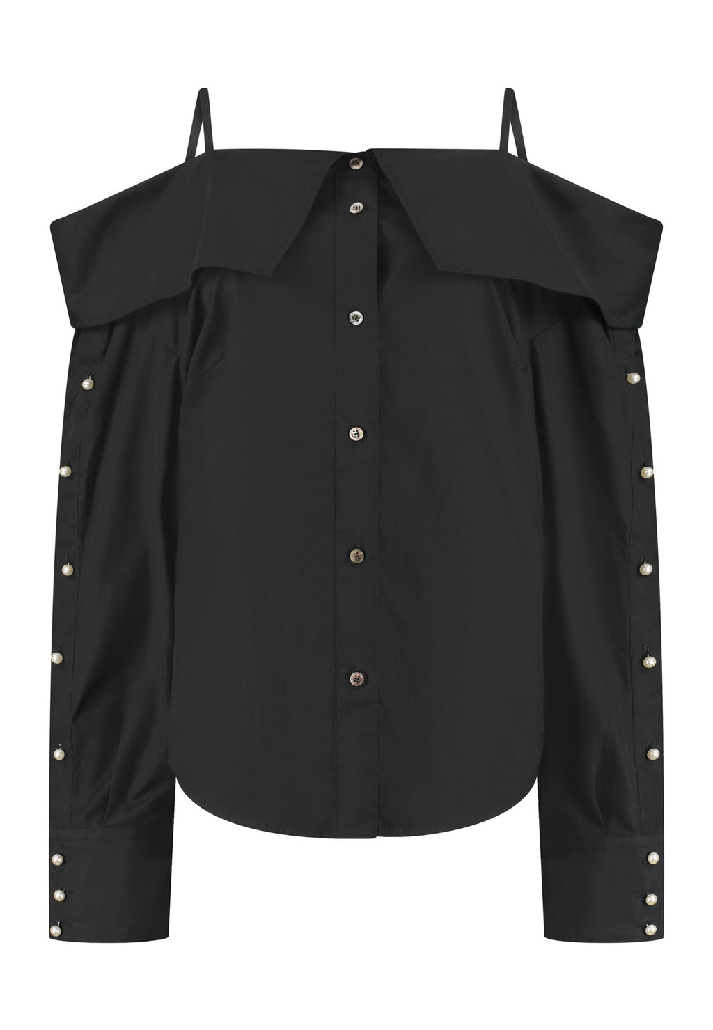 Snap Spagetti Strap Shirt Black