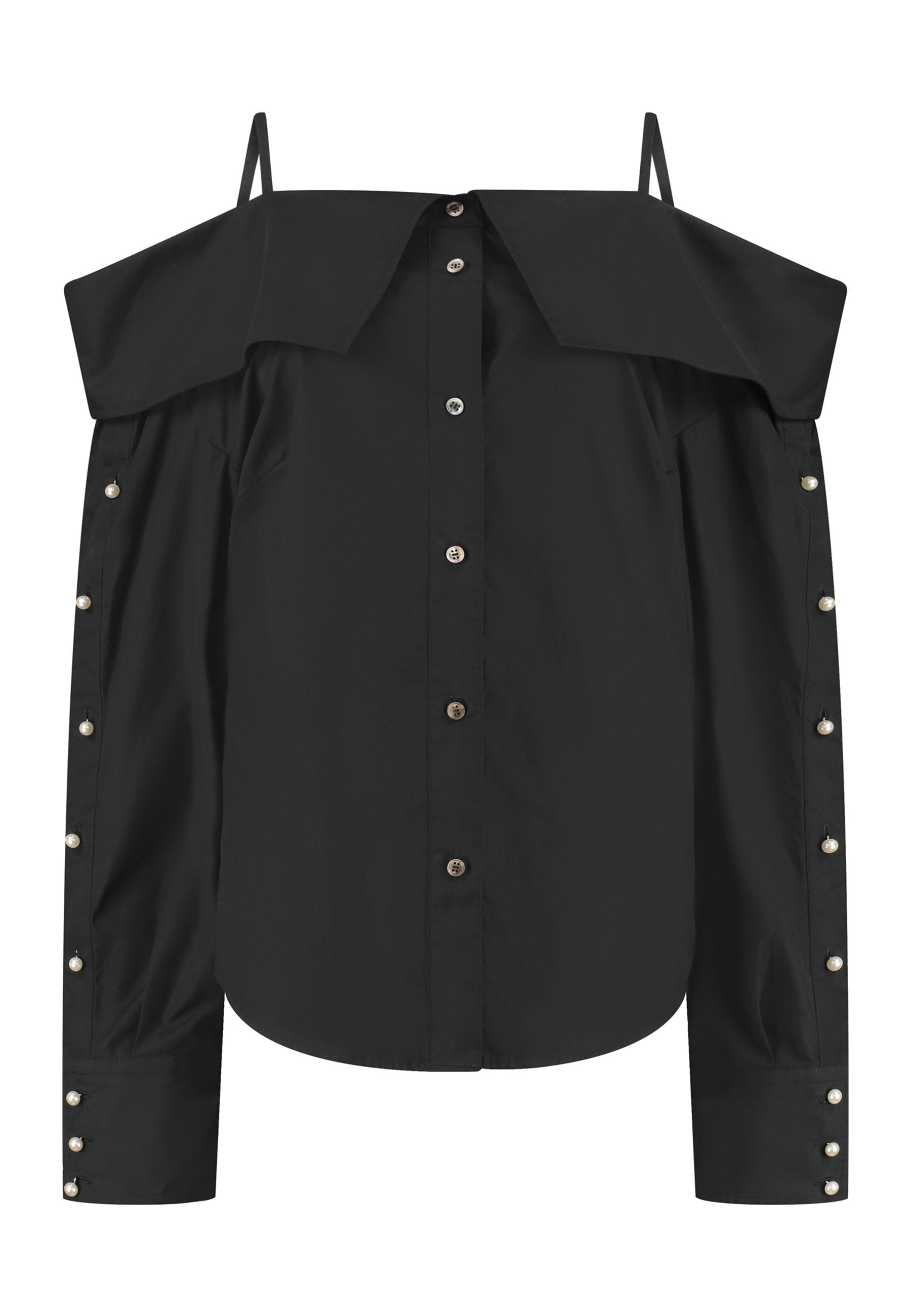 Snap Spagetti Strap Shirt Black