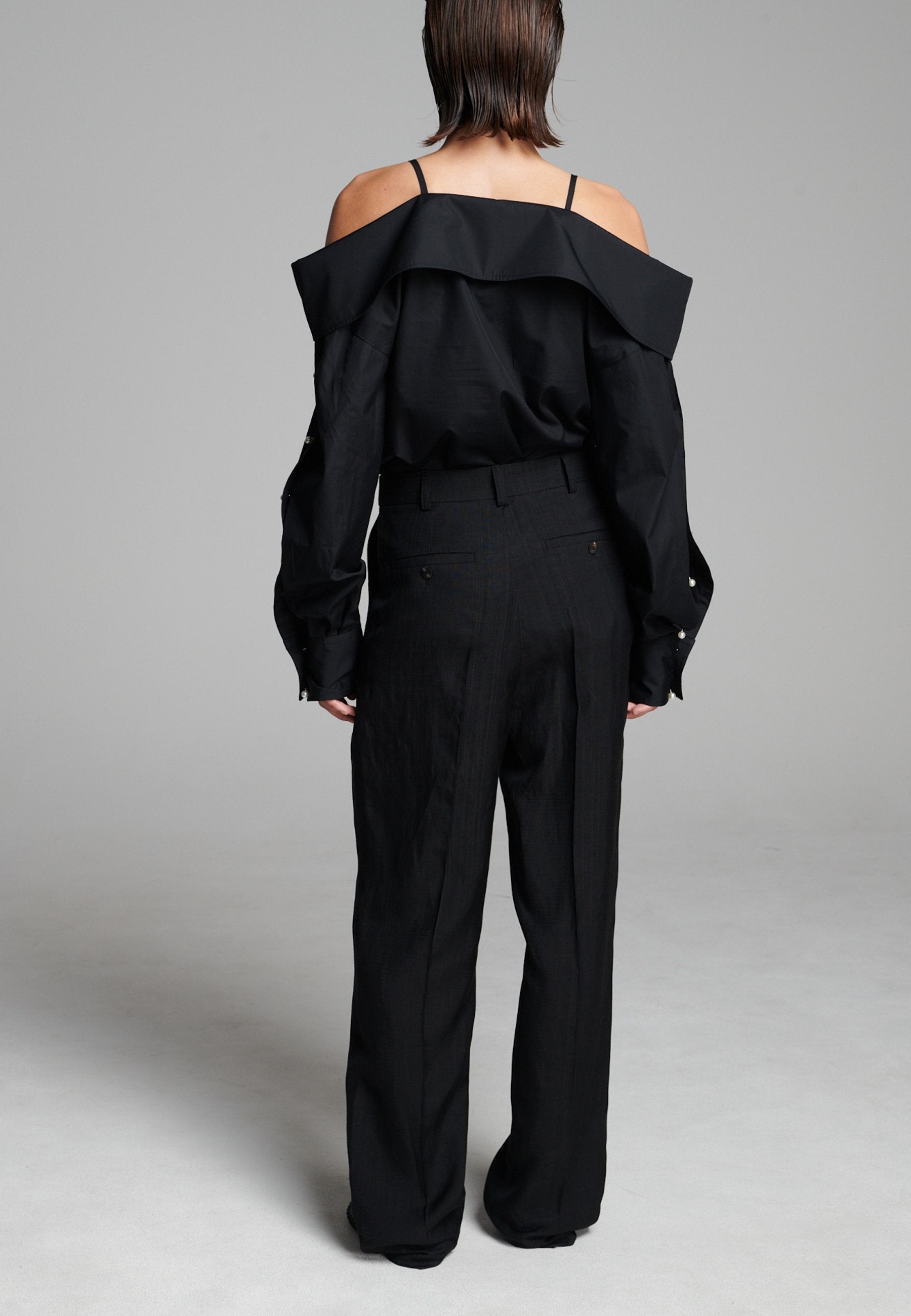 Snap Spagetti Strap Shirt Black