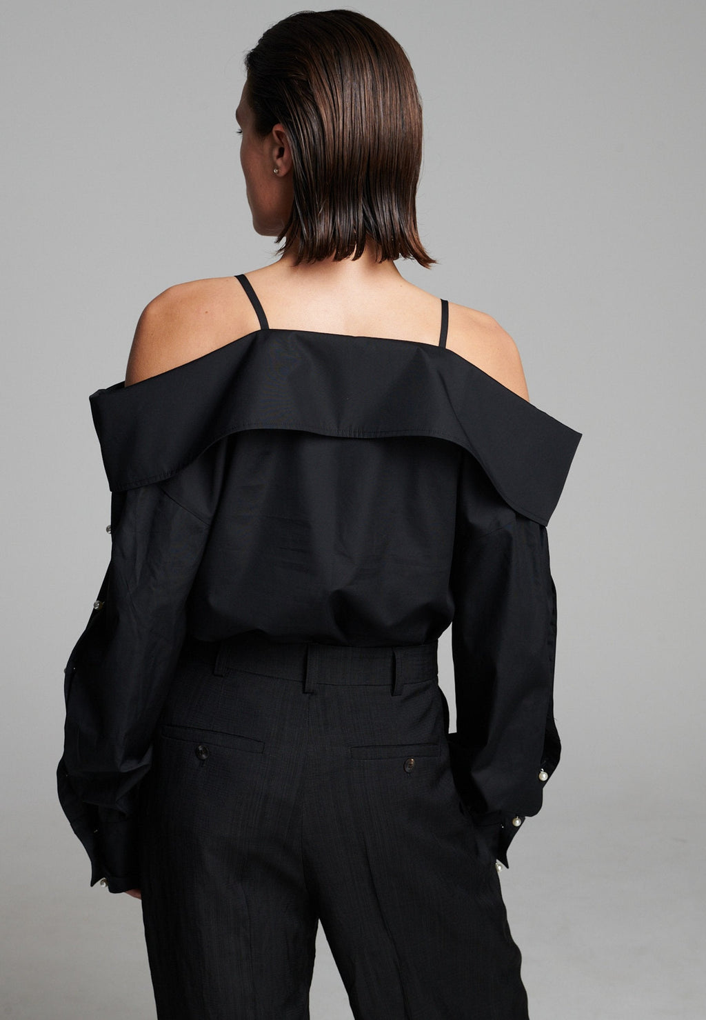 Snap Spagetti Strap Shirt Black
